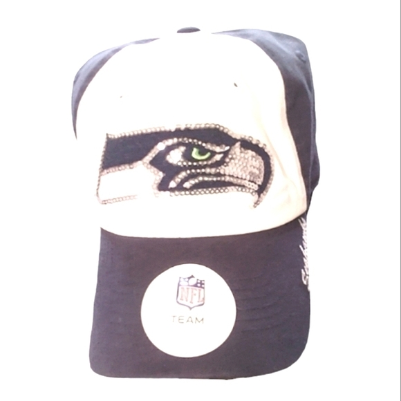 Seattle Seahawks Cap Women's Strap back Blue White Sequined Adult NFL Football - Picture 3 of 4